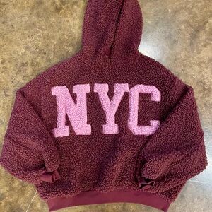 No Boundaries Maroon Sherpa Hoodie with Pink Letters